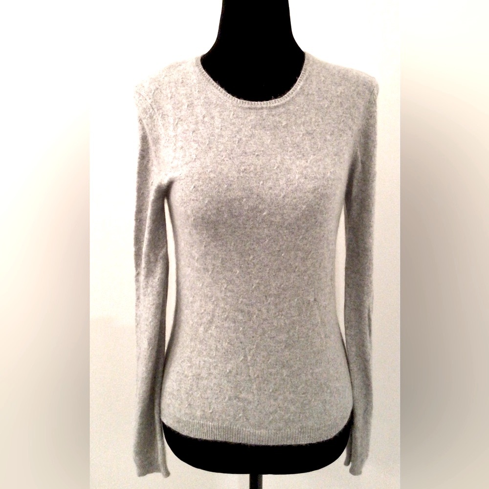 COLOUR WORKS Light Grey 100% Pure Cashmere Crew Neck Sweater - Medium